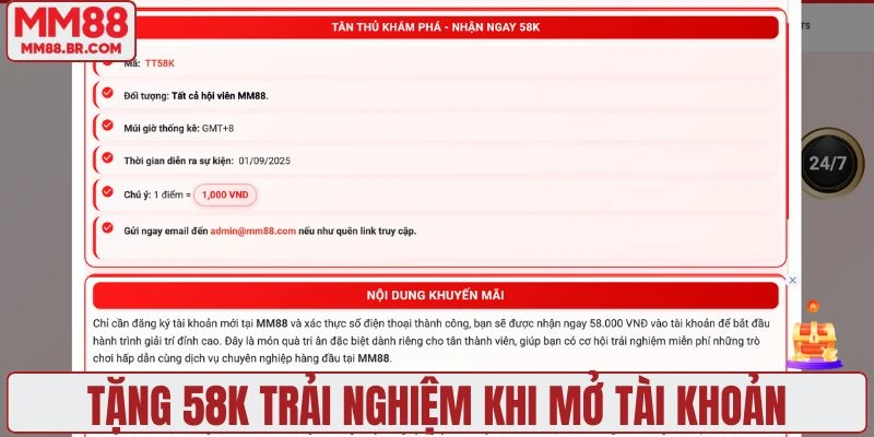 Tặng 58K trải nghiệm khi mở tài khoản